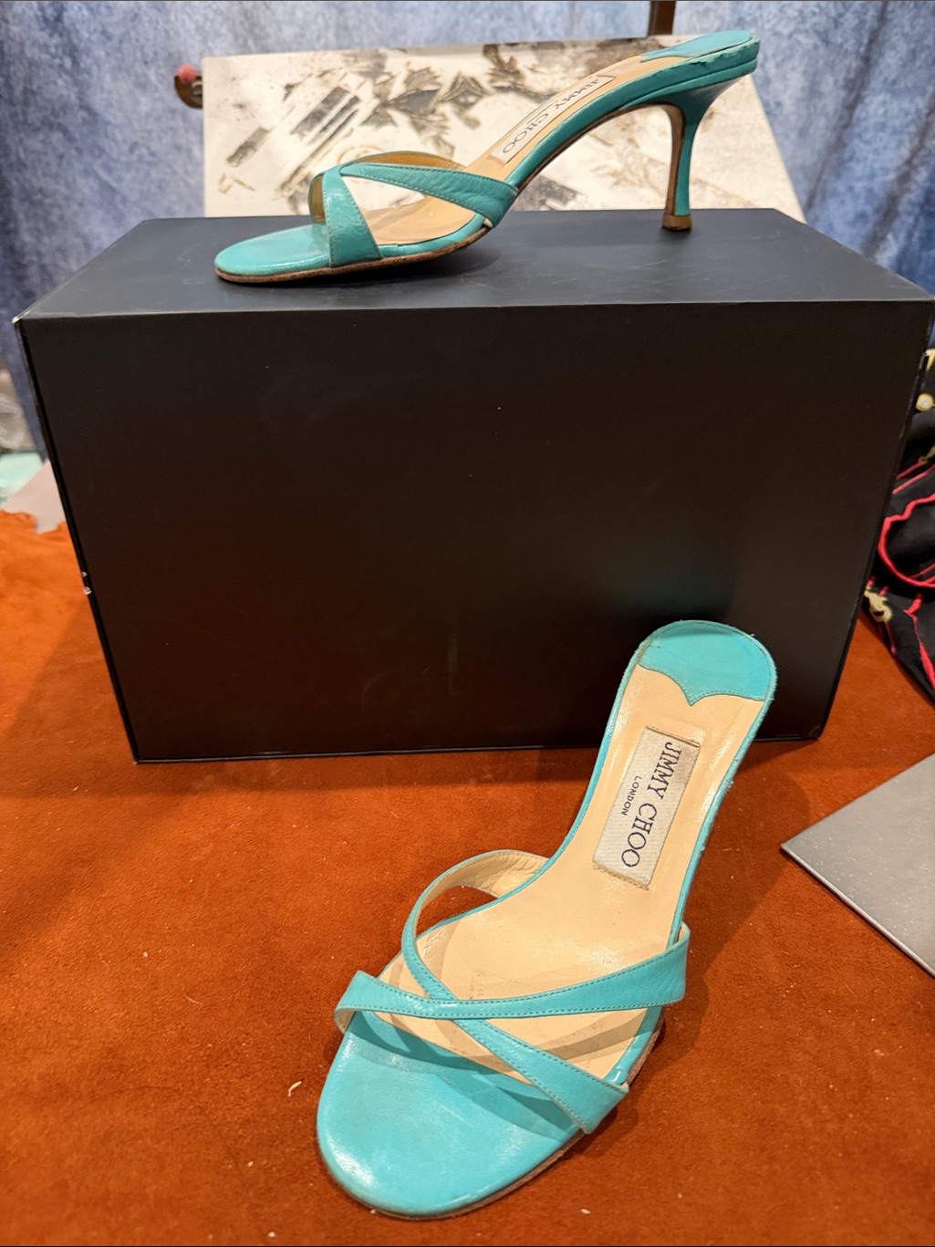 Jimmy Choo Turquoise Strappy Mule Heels